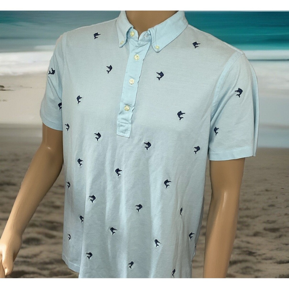 Polo Ralph‎ Lauren Shirt Knit Oxford Embroidered Marlin Fish Logo Short Sleeve L